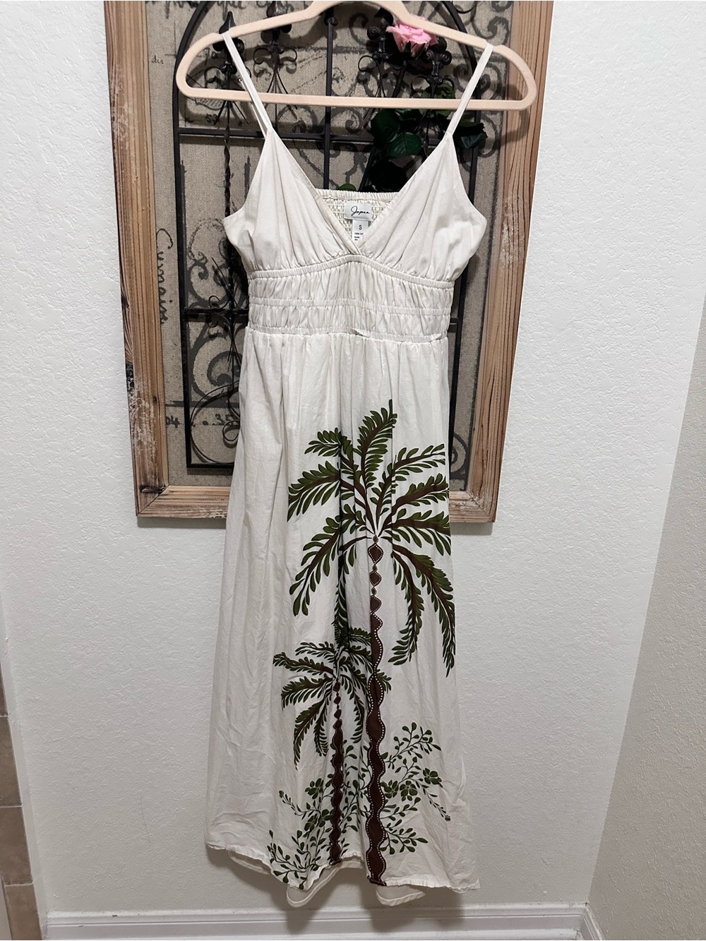 Japna Cream Maxi Dress with Green & Brown Palm Print